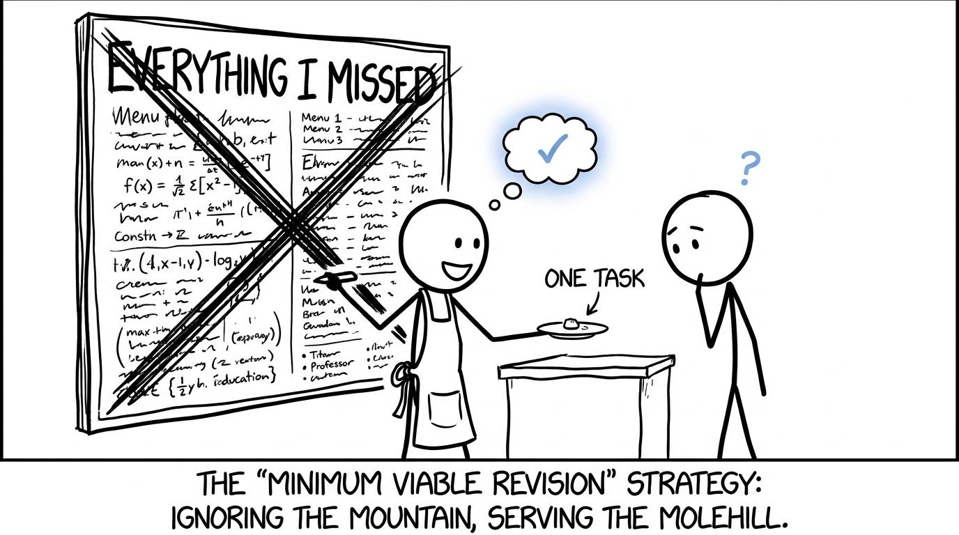 A student chooses one manageable revision task instead of the entire missed menu