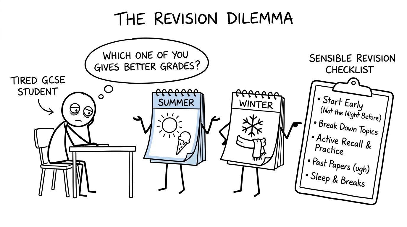 A student asks summer and winter calendars which gives better grades