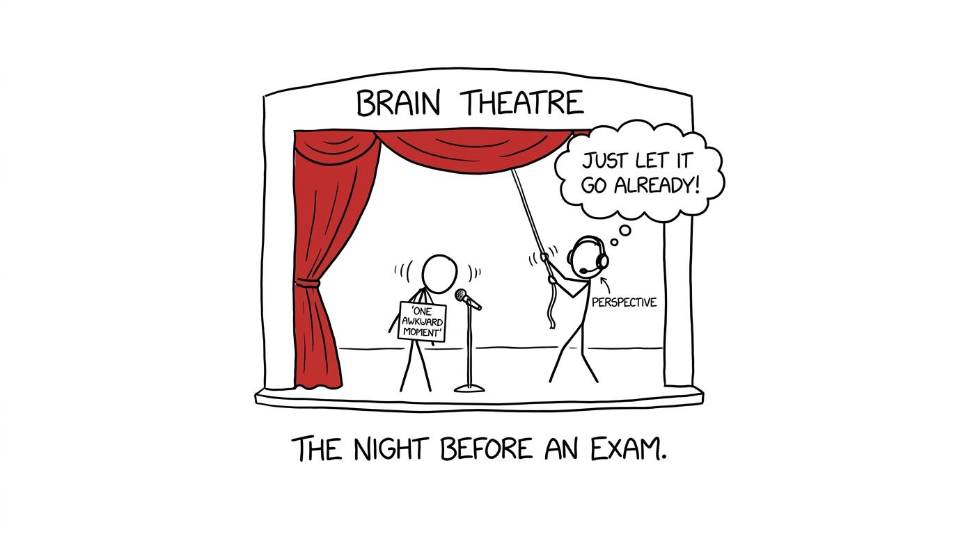 A repeated awkward exam moment keeps returning for another theatrical curtain call