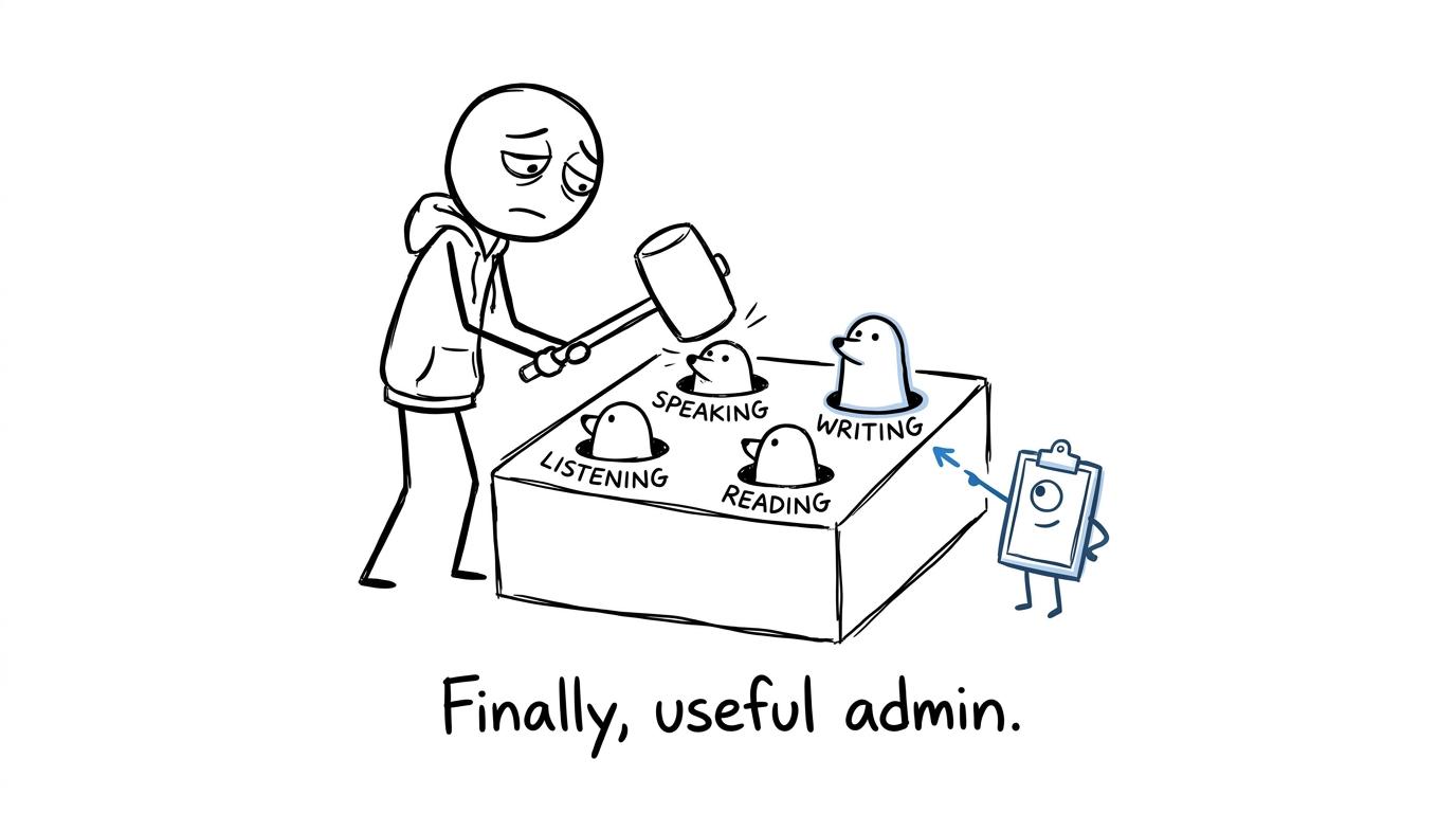 A revision clipboard calmly identifies the weakest skill