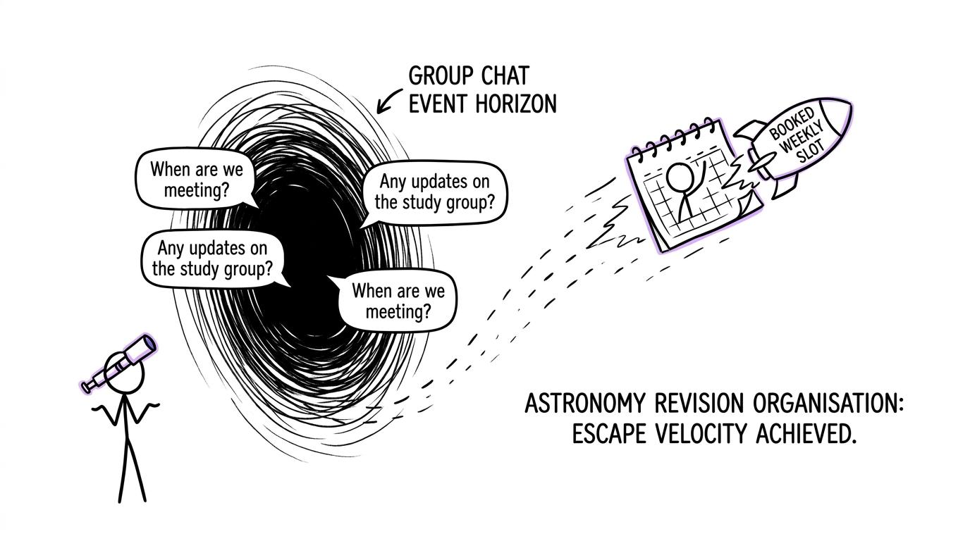 A calendar escapes the black hole of endless messages by booking one weekly revision slot