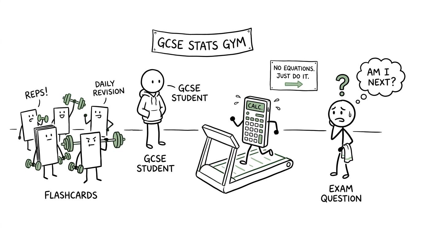 Flashcards and a calculator exercising in a tiny statistics revision gym