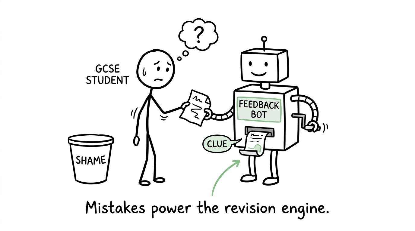 A friendly feedback machine turns rough answers into useful clues