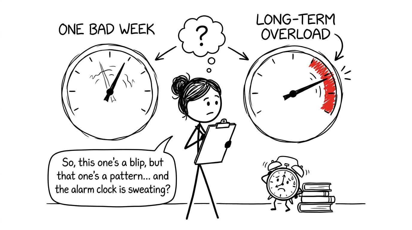 A student compares one bad week with persistent long-term overload