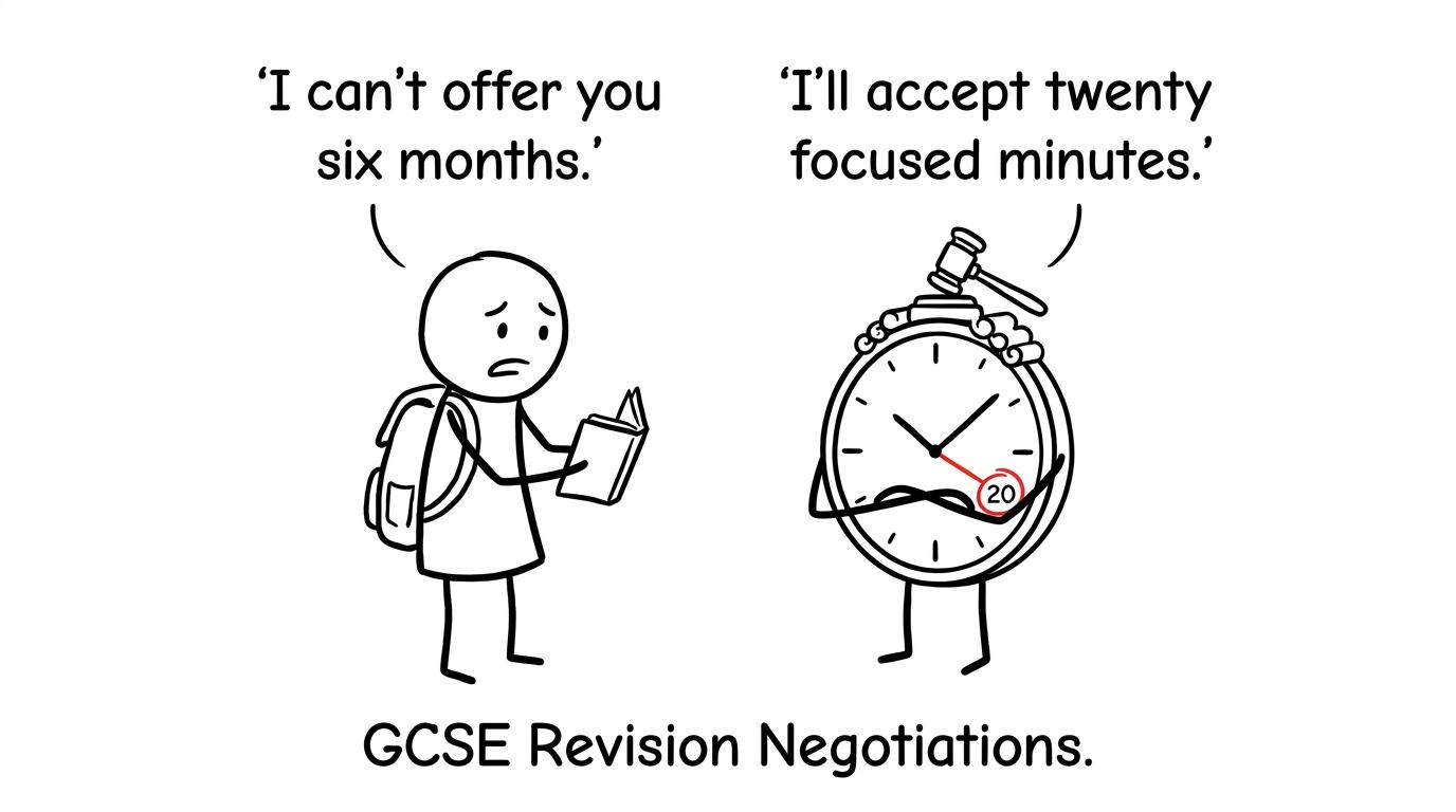 A student bargains with a clock for one focused revision session