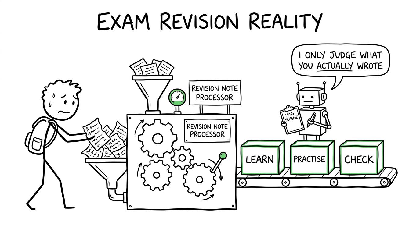 A revision workshop turns messy notes into a learn, practise and check routine