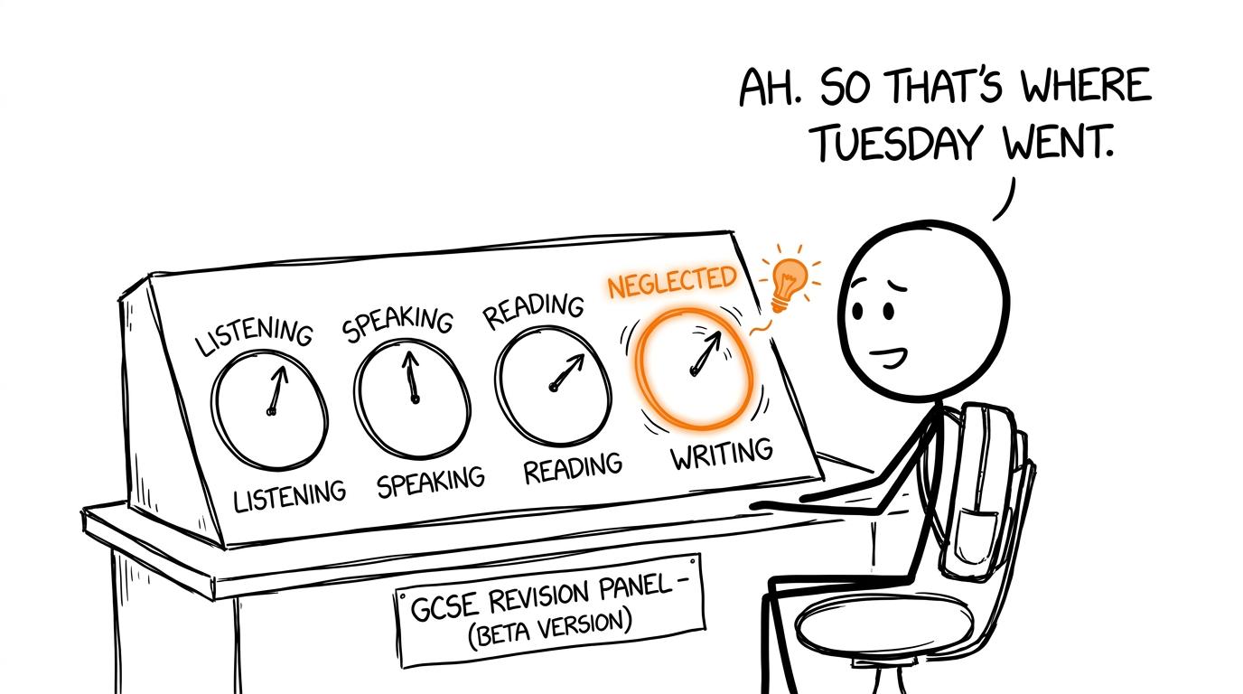 A student discovers one neglected skill on a four-dial revision control panel
