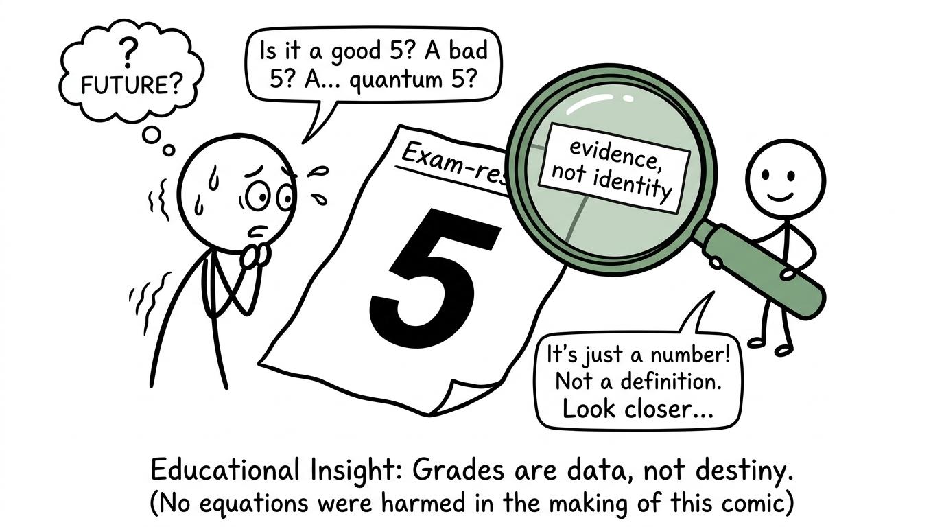 A magnifying glass reveals that a grade is evidence rather than identity
