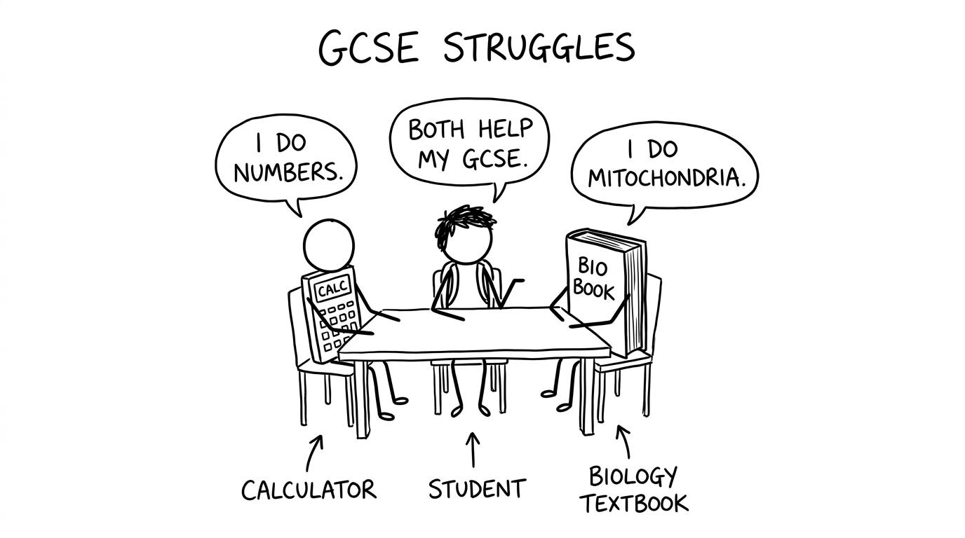 Calculator and biology book arguing