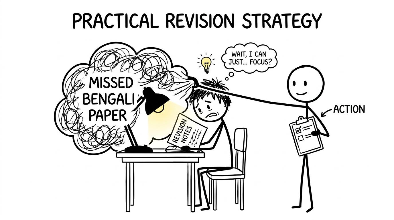 A checklist moving a worry cloud so a student can see their revision desk again