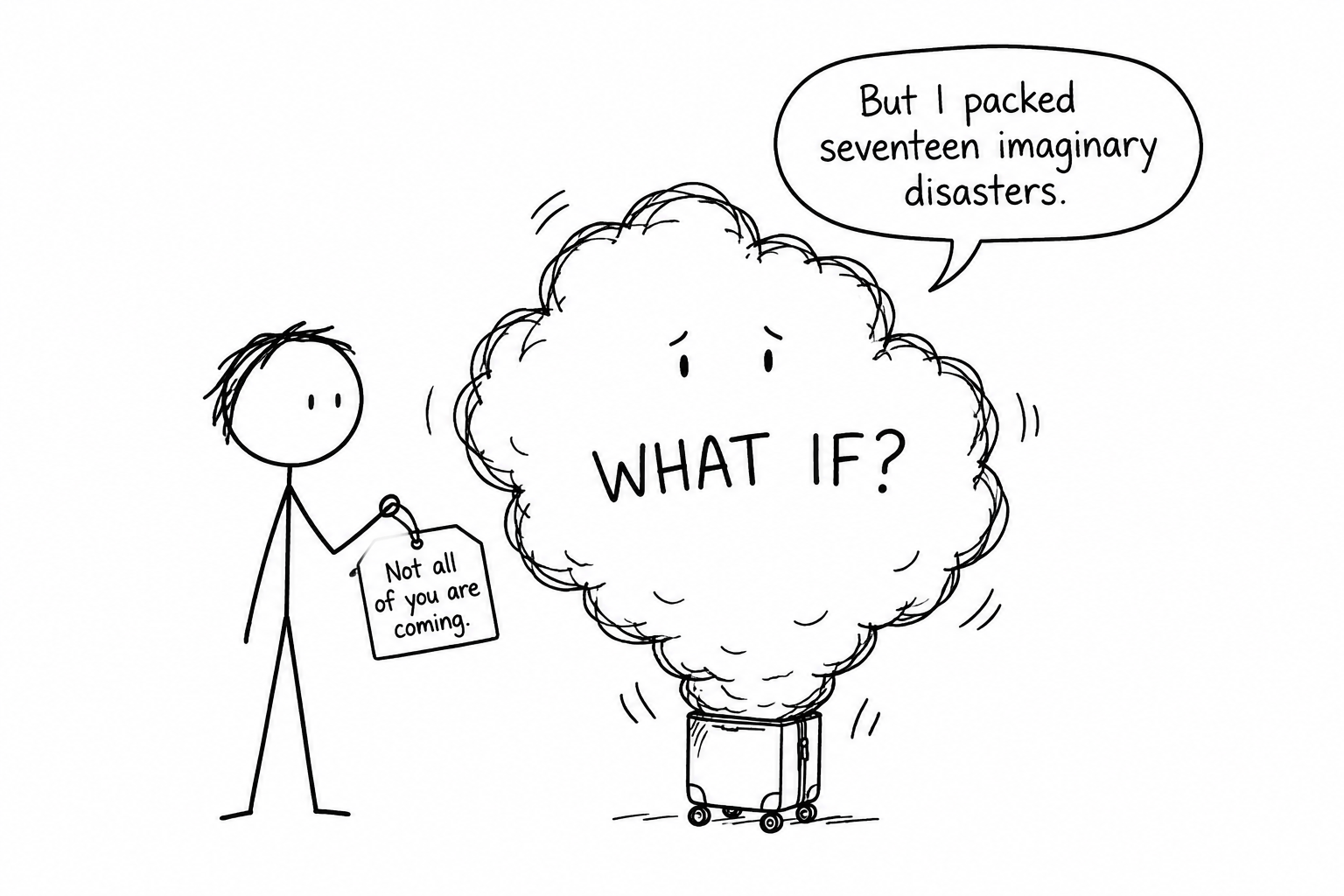 A student calmly refuses to pack seventeen imaginary exam disasters