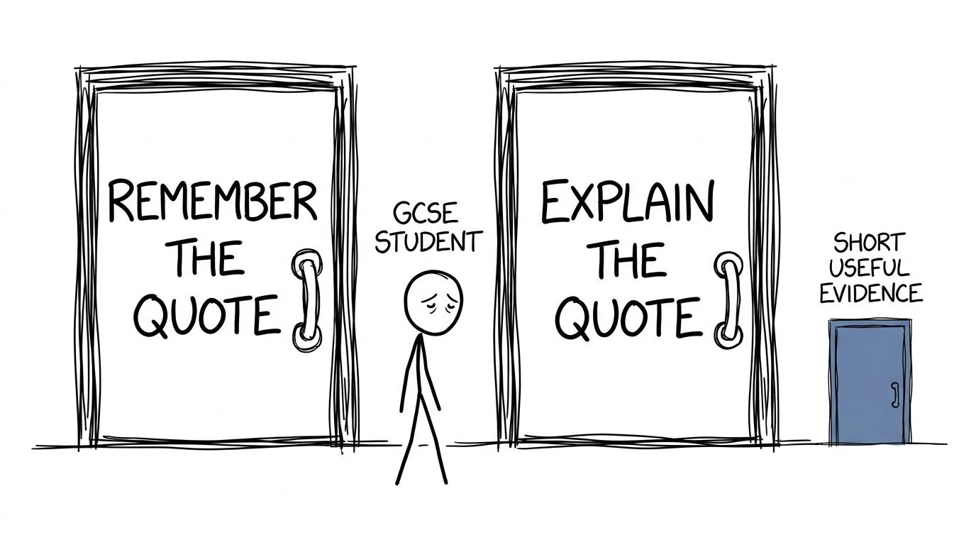 A student choosing between memorising everything and using short evidence