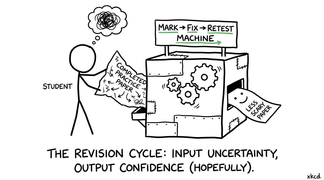 A practice paper travelling through a mark, fix and retest machine