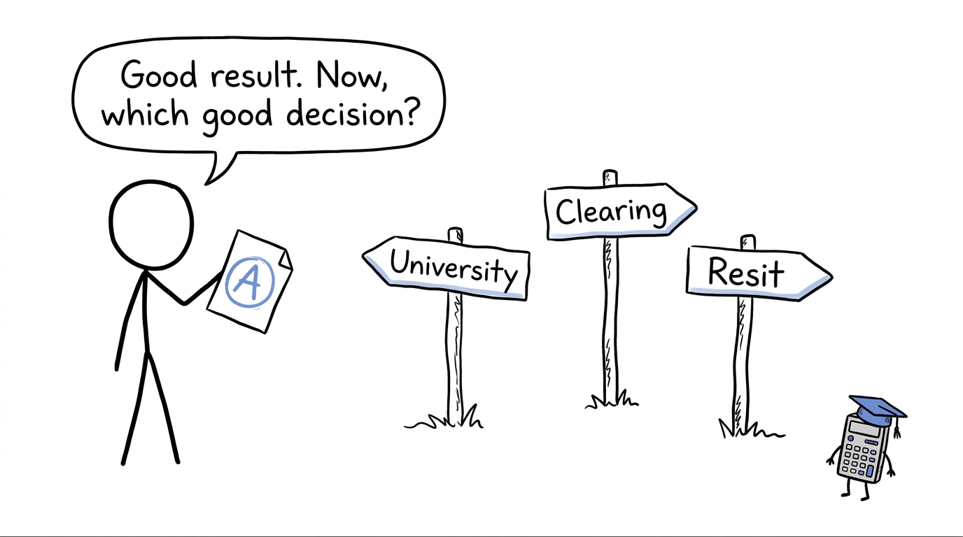 A student choosing between university, Clearing and a retake after receiving an A