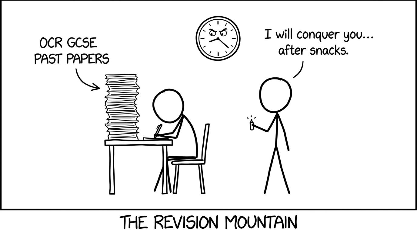 Student facing a towering stack of OCR papers