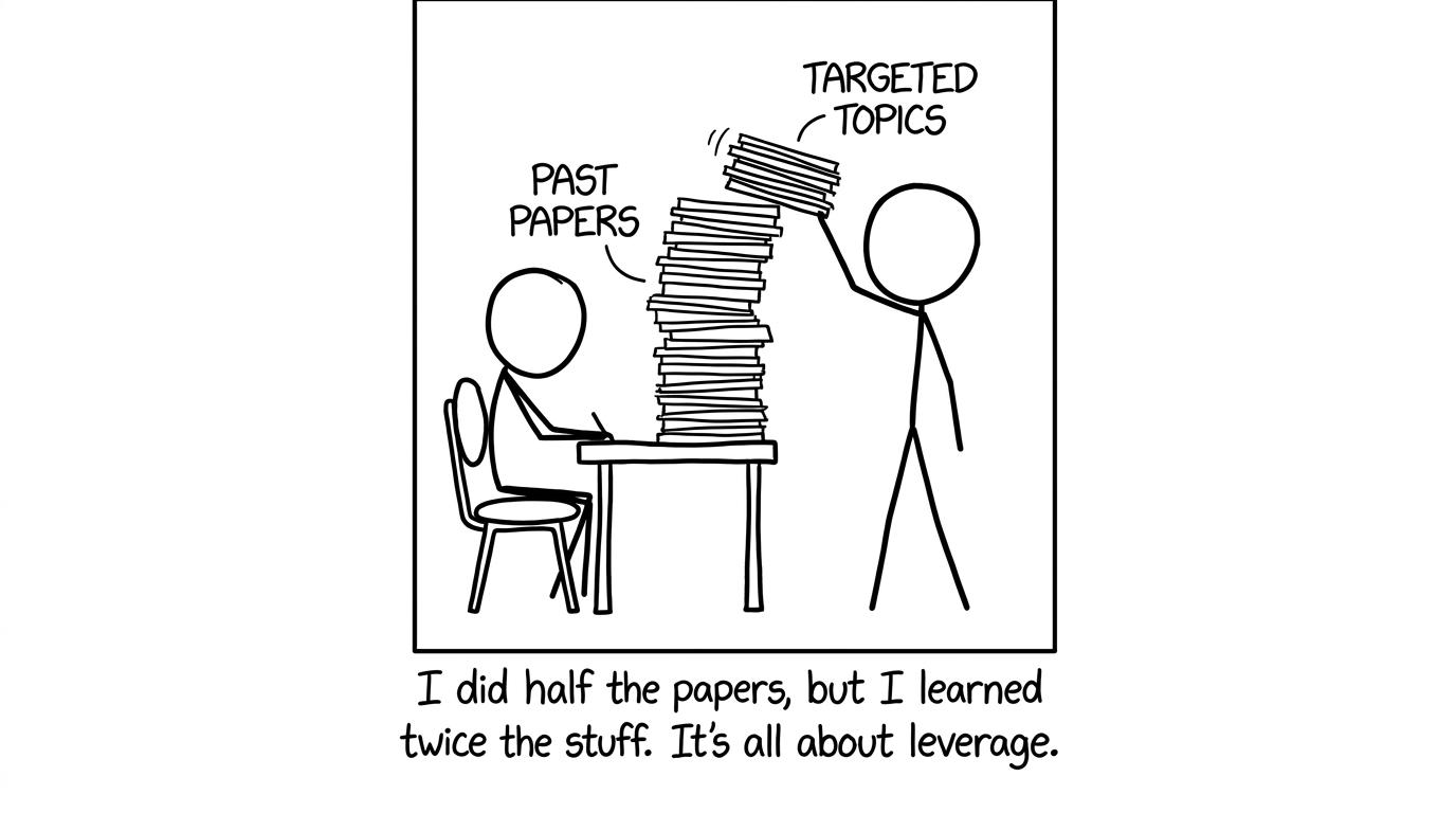 A tower of past papers vs a focused stack
