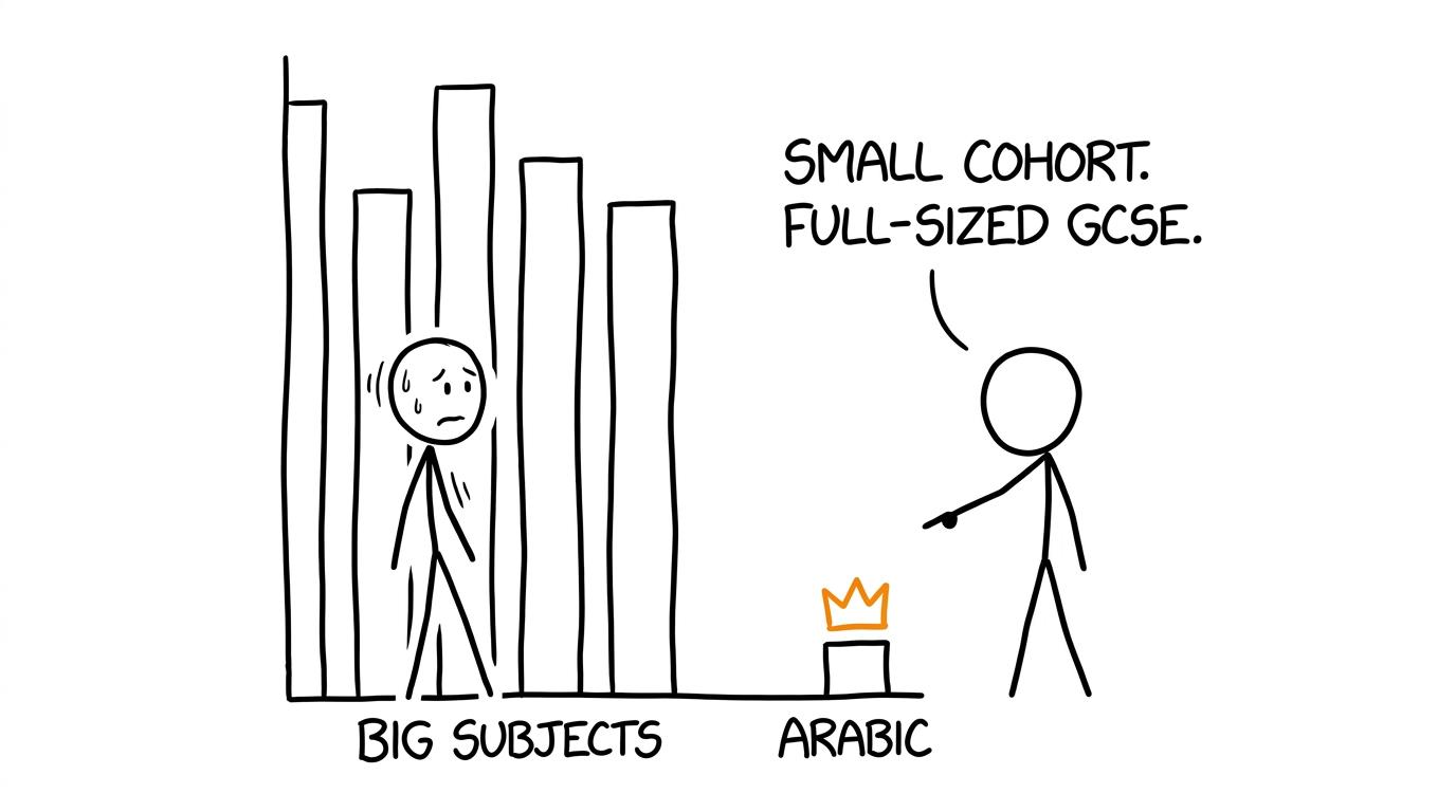 A small but proud GCSE Arabic subject bar beside larger subjects