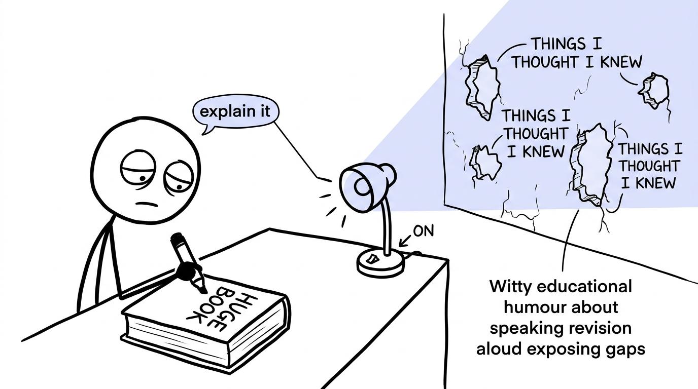 A student discovers that explaining a topic switches on the light and reveals gaps