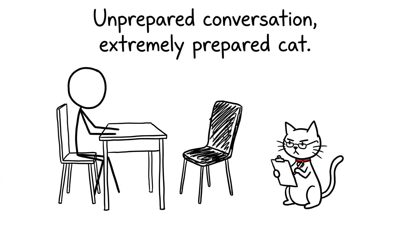 A very serious cat conducting a French speaking assessment