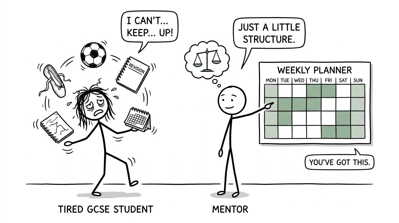 A student juggling Dance, PE and a revision timetable