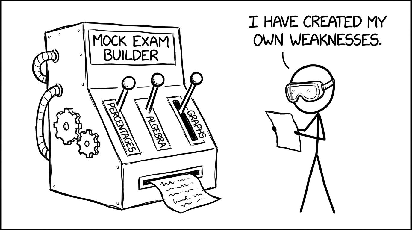 A mock exam builder machine with levers for topics