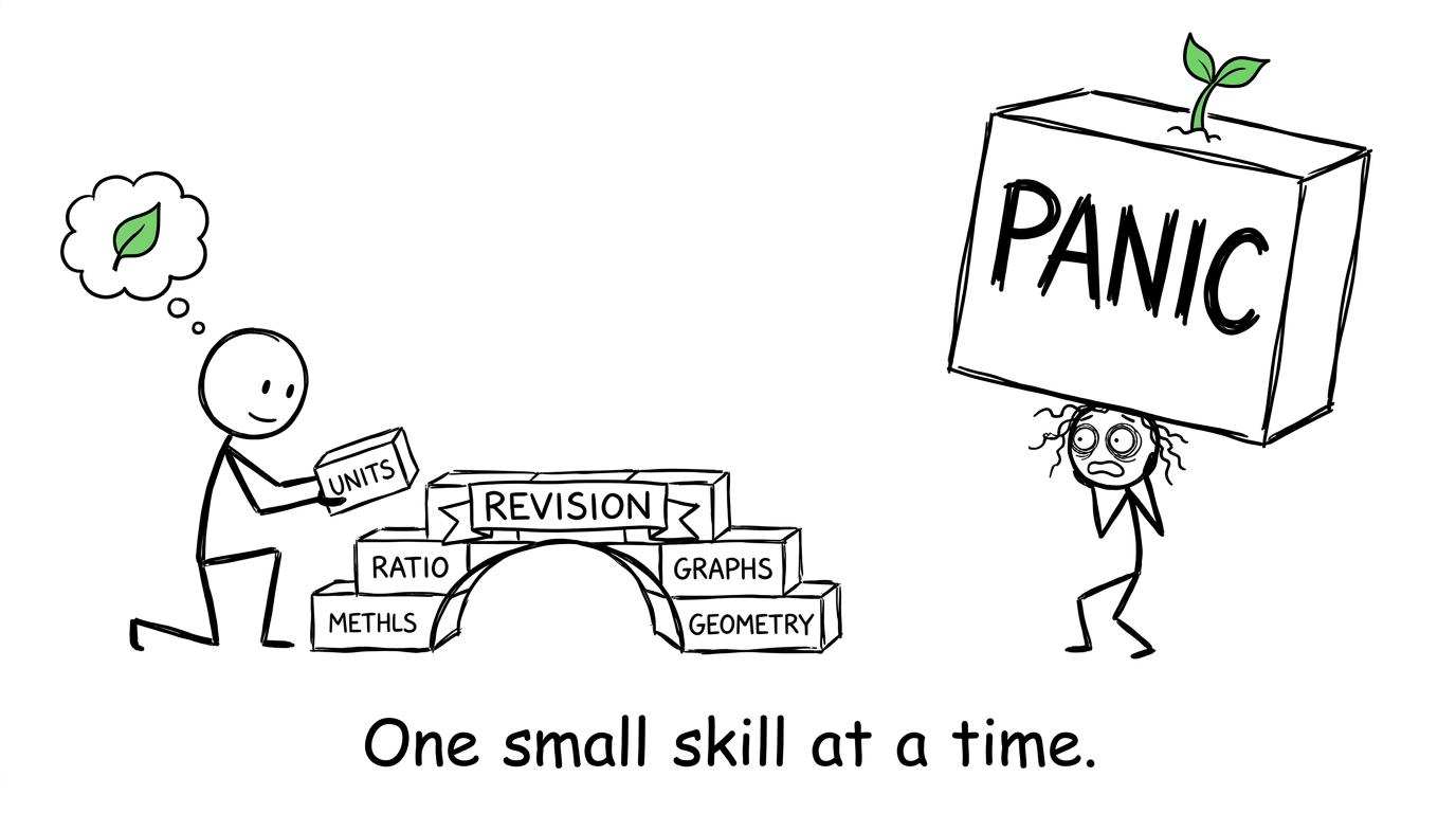 A student builds revision one small skill at a time