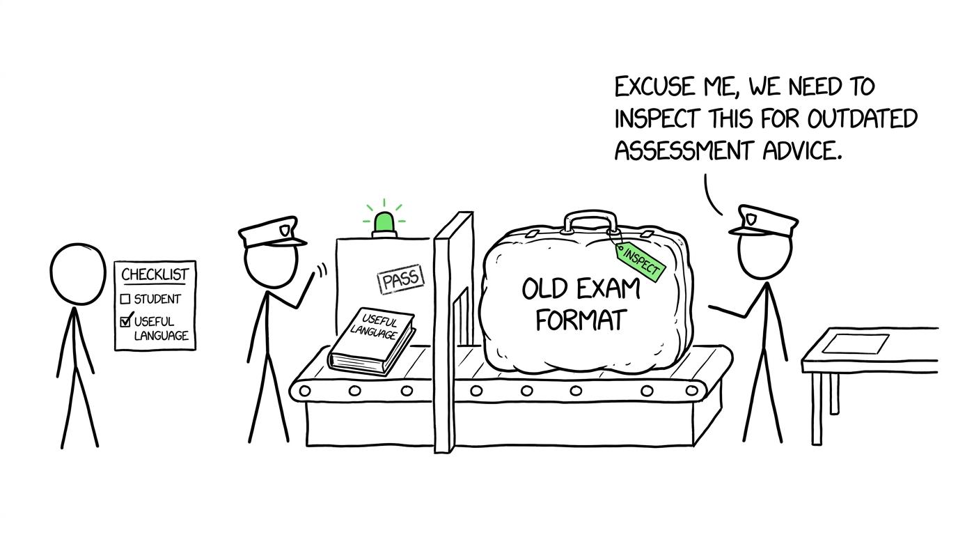 Useful language passes inspection while an old exam format is checked separately