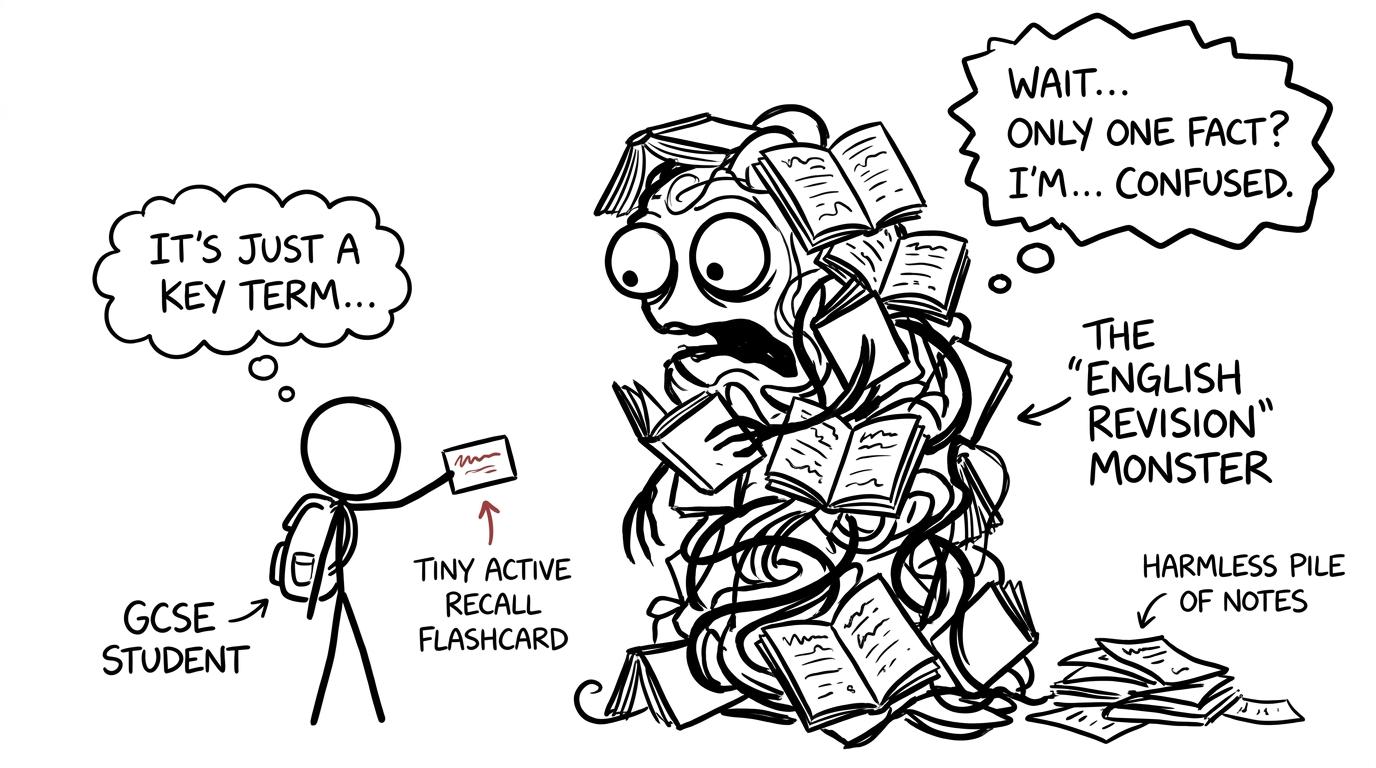 A book monster is unexpectedly defeated by one tiny flashcard