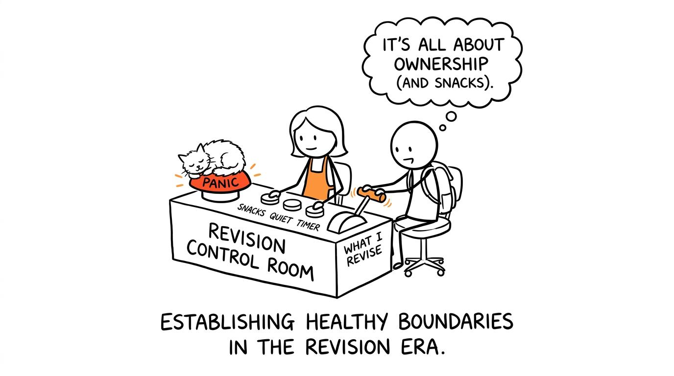 A student controls what to revise while a parent manages snacks, quiet and the timer