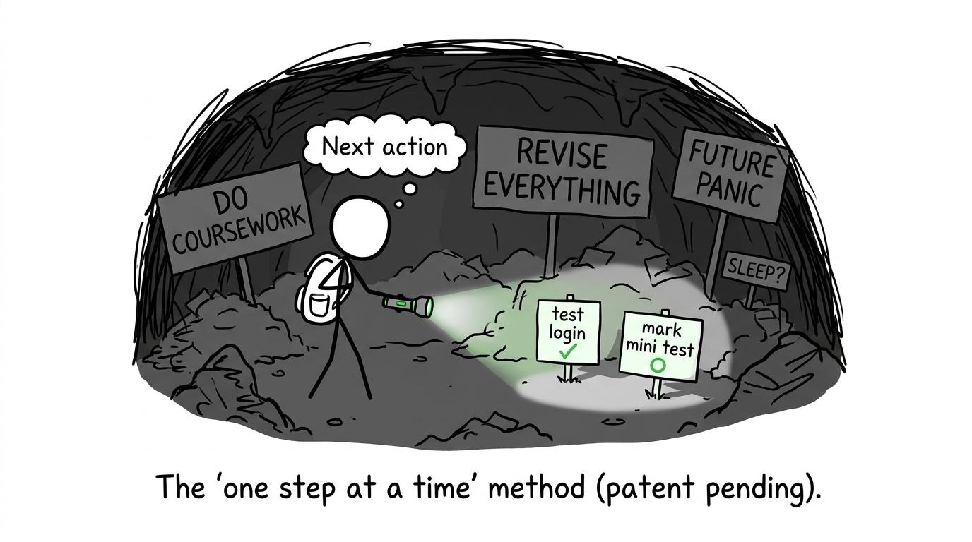 A student uses a next-action torch to escape a cave of vague tasks
