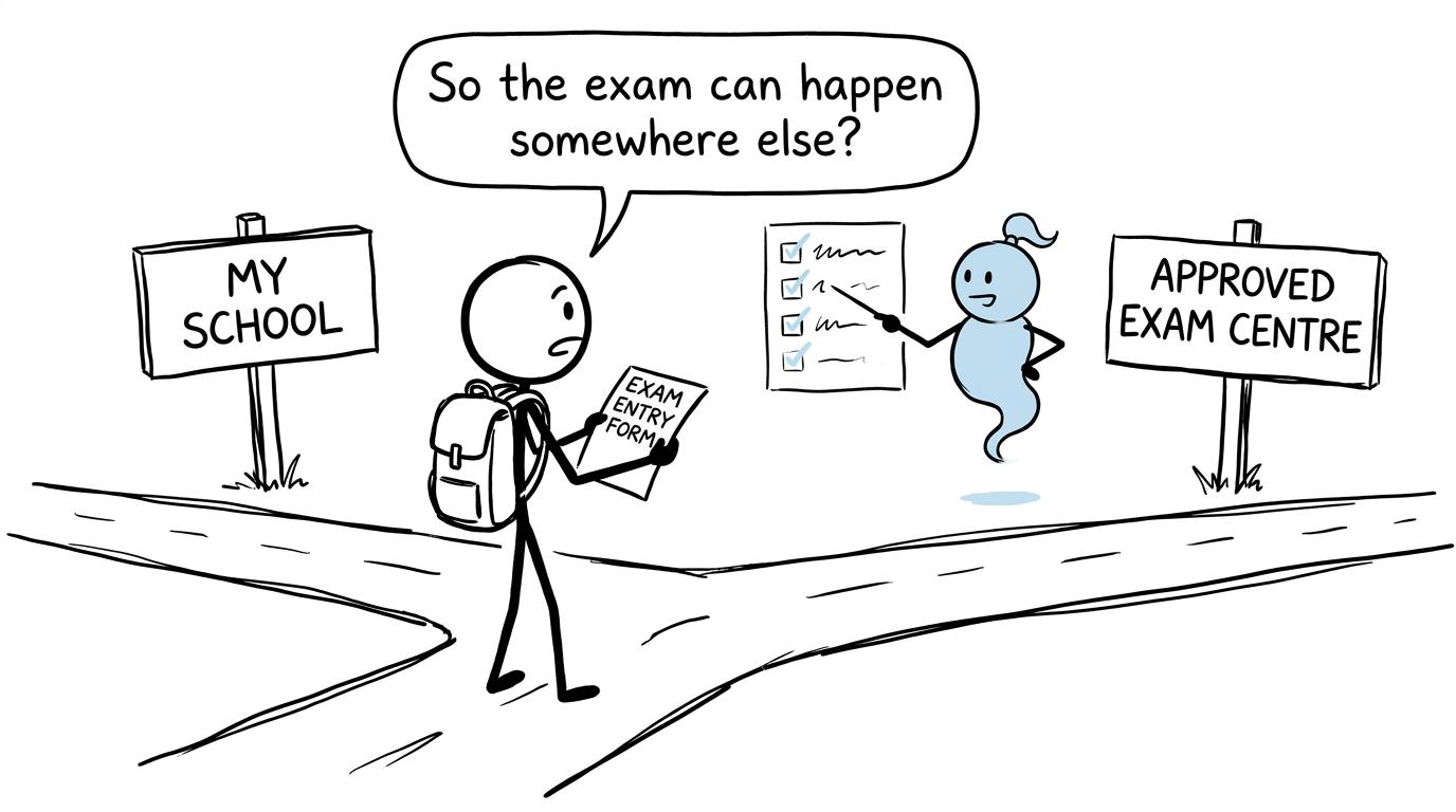 A student discovers that an approved exam centre can be different from their school