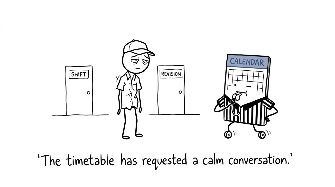 A GCSE student, a work shift and a calendar negotiate the timetable