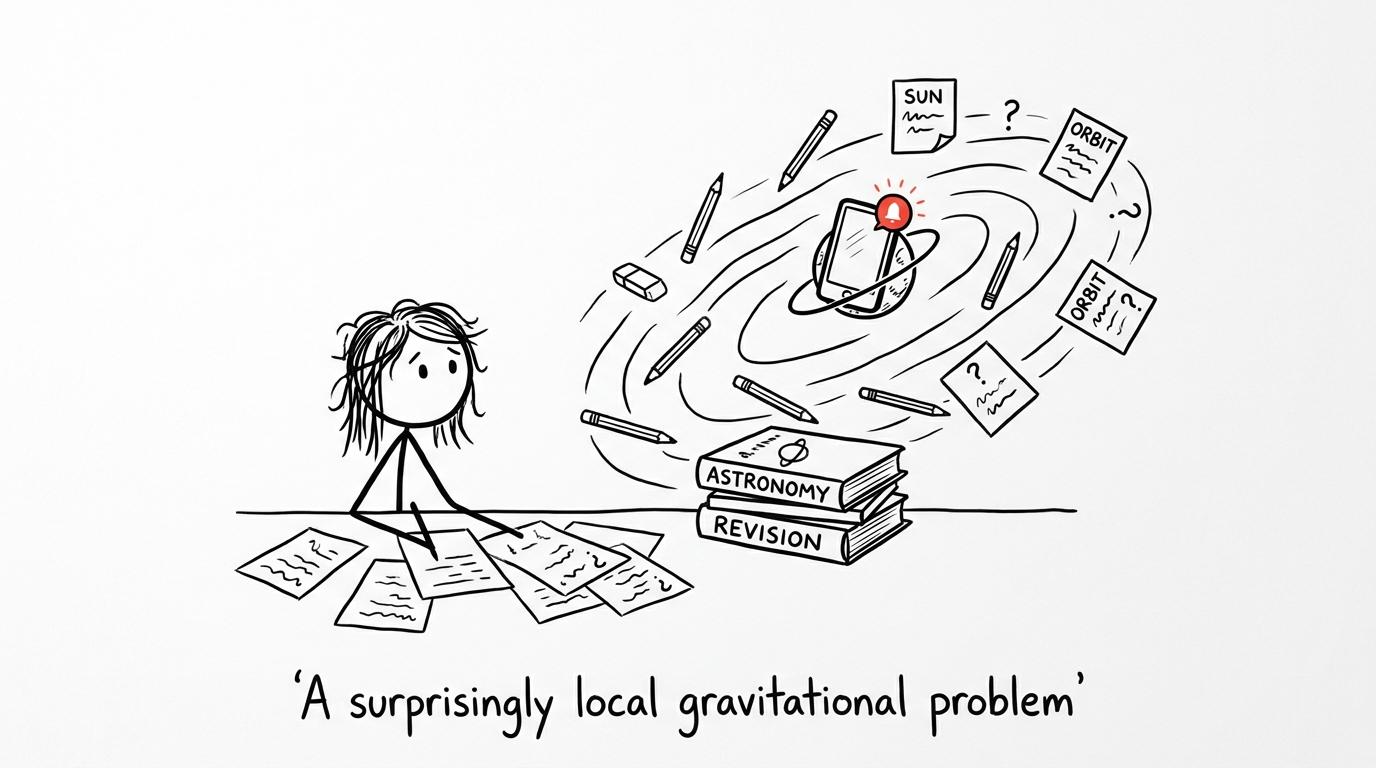 A smartphone creates its own notification gravity during astronomy revision