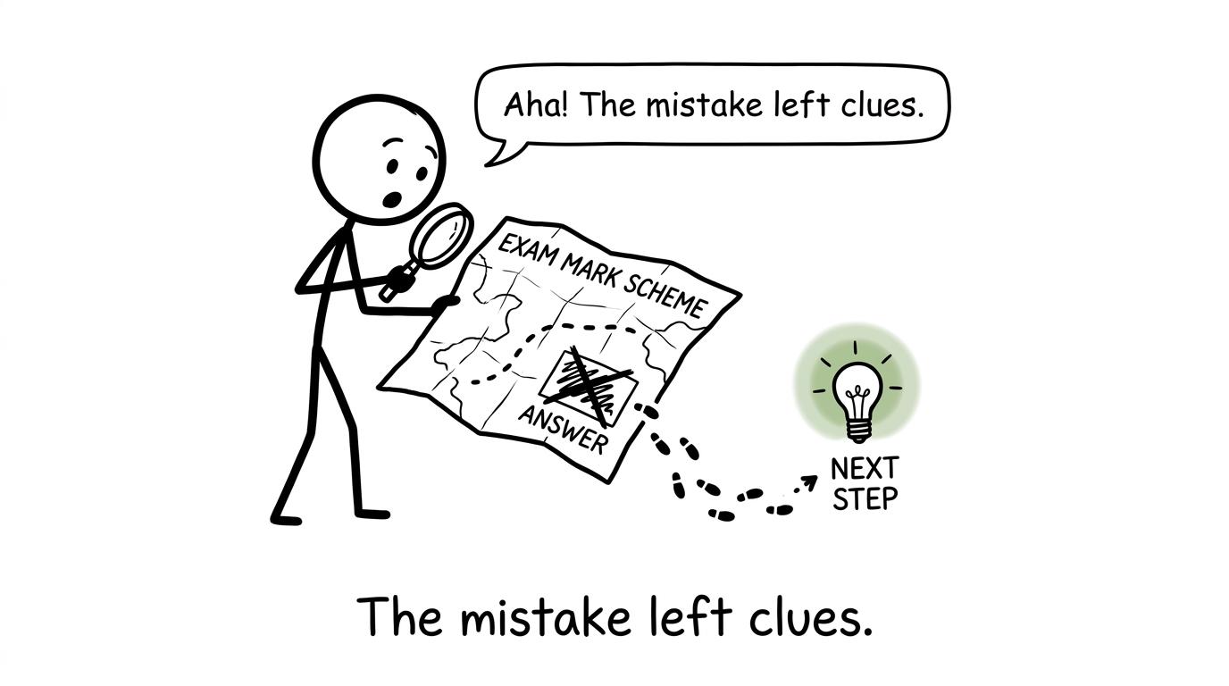 A mark scheme acting as a detective map for a mistake
