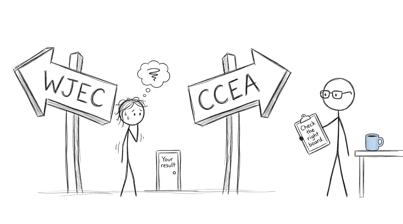 A student checks the correct exam board before opening a result