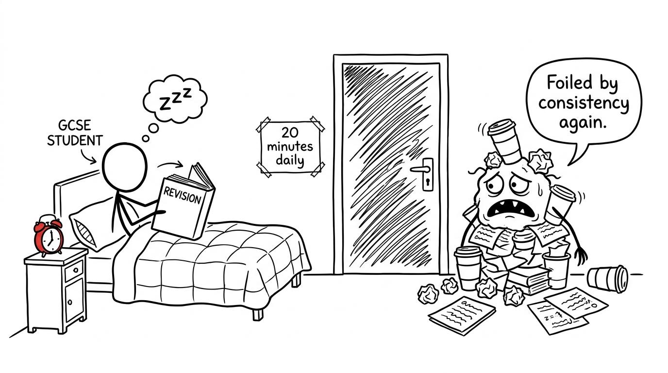 An all-nighter monster is defeated by a consistent daily revision routine