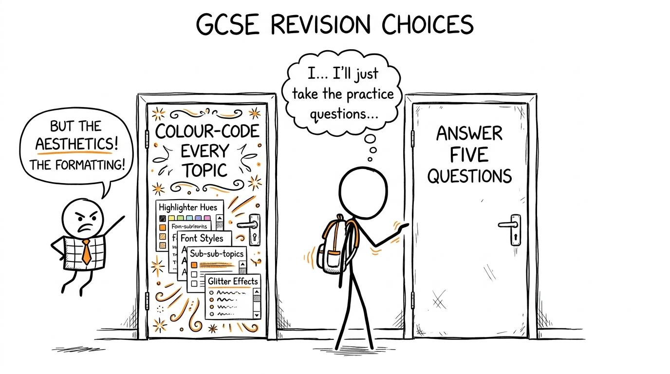 A student chooses practice questions over endless colour coding