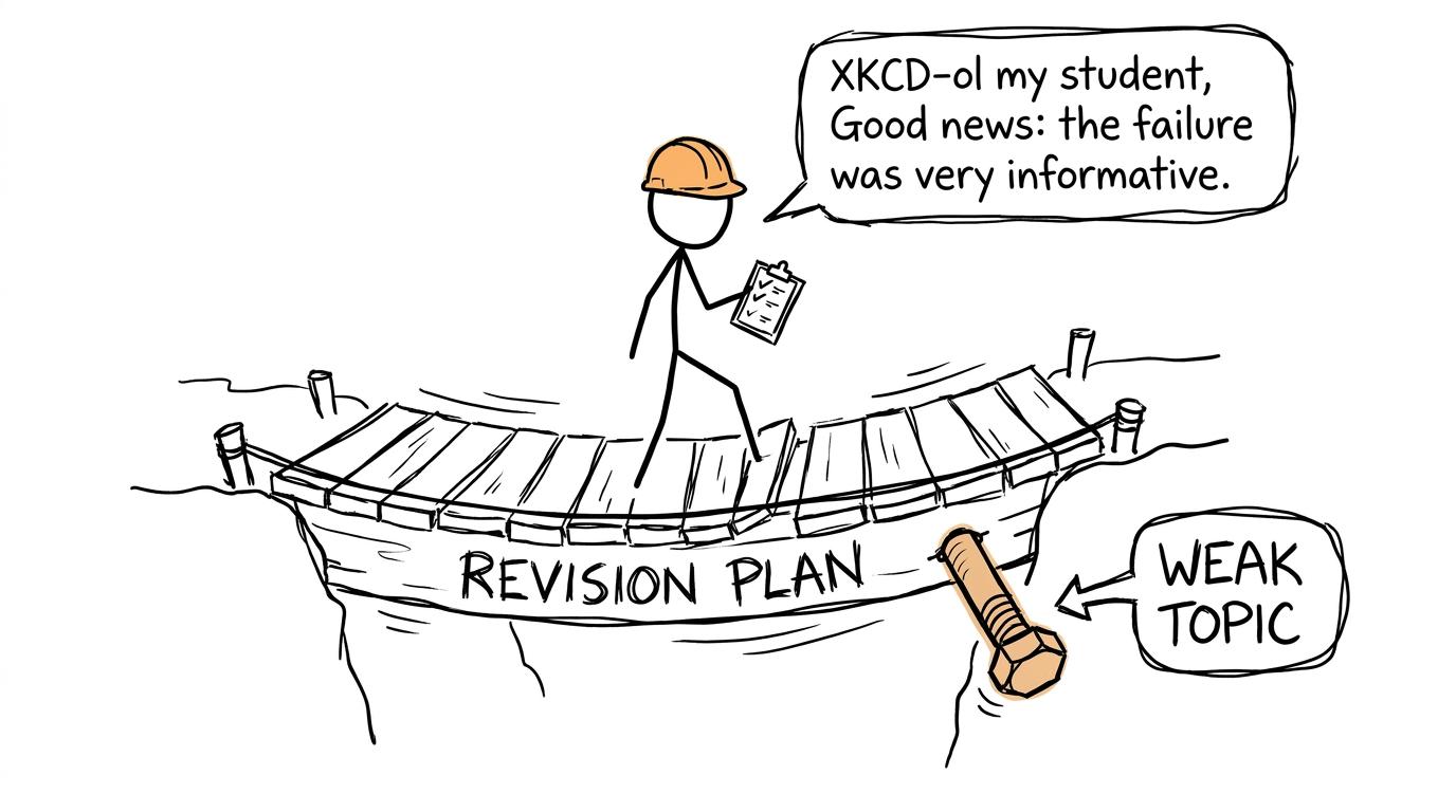 A student engineer discovering that a failed revision bridge has one informative loose bolt
