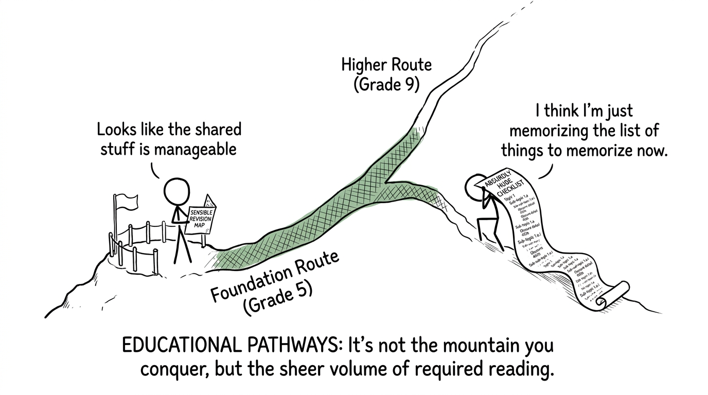 Foundation and Higher climbers following overlapping revision routes