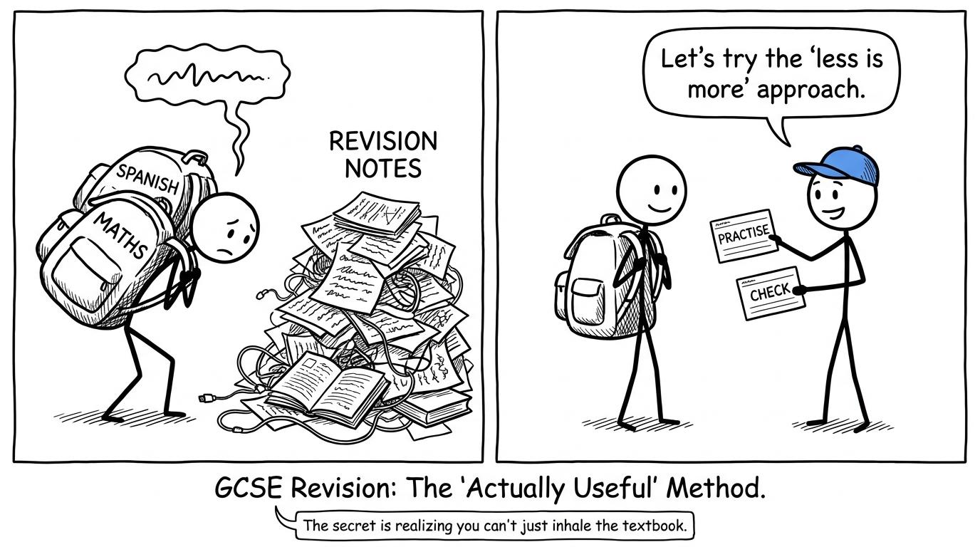 A student replaces two enormous revision piles with a simple practise-and-check routine
