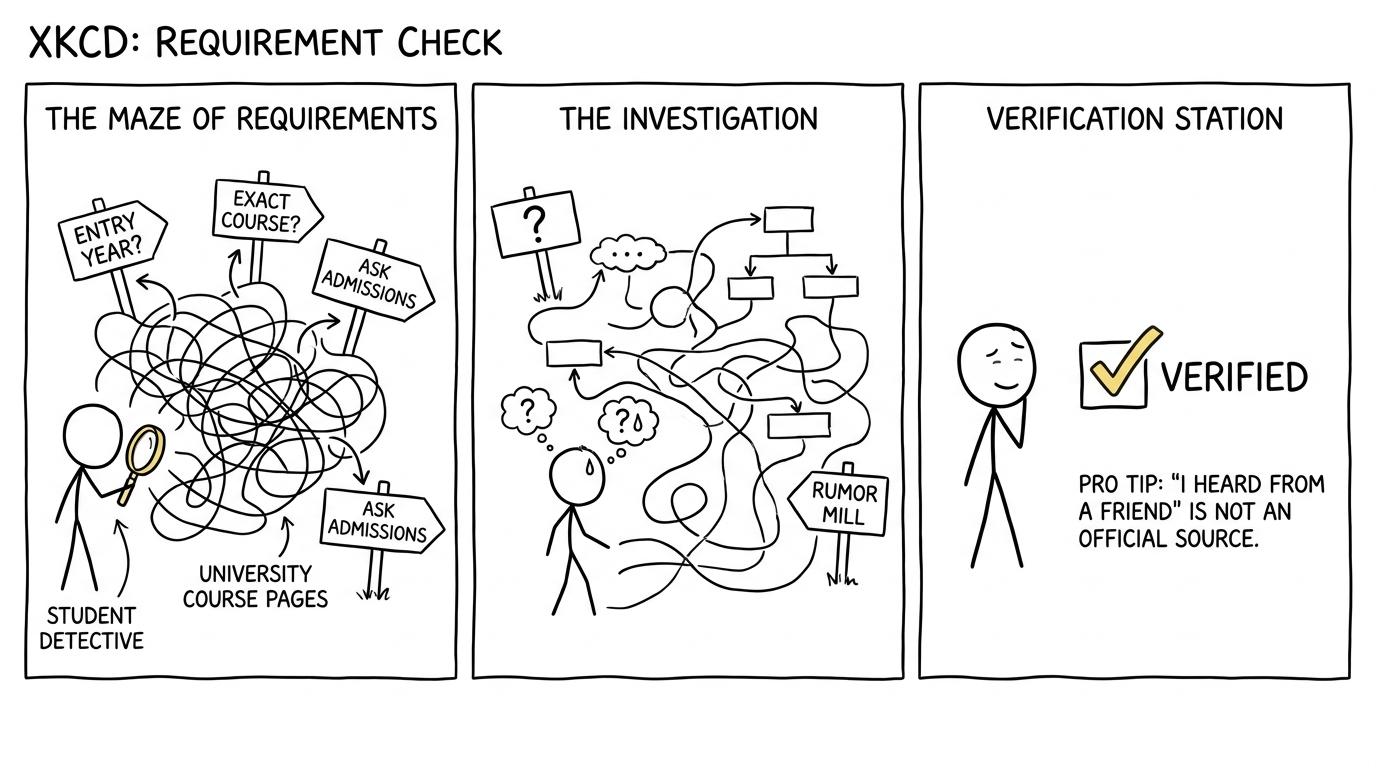 A student detective checking the exact university requirements