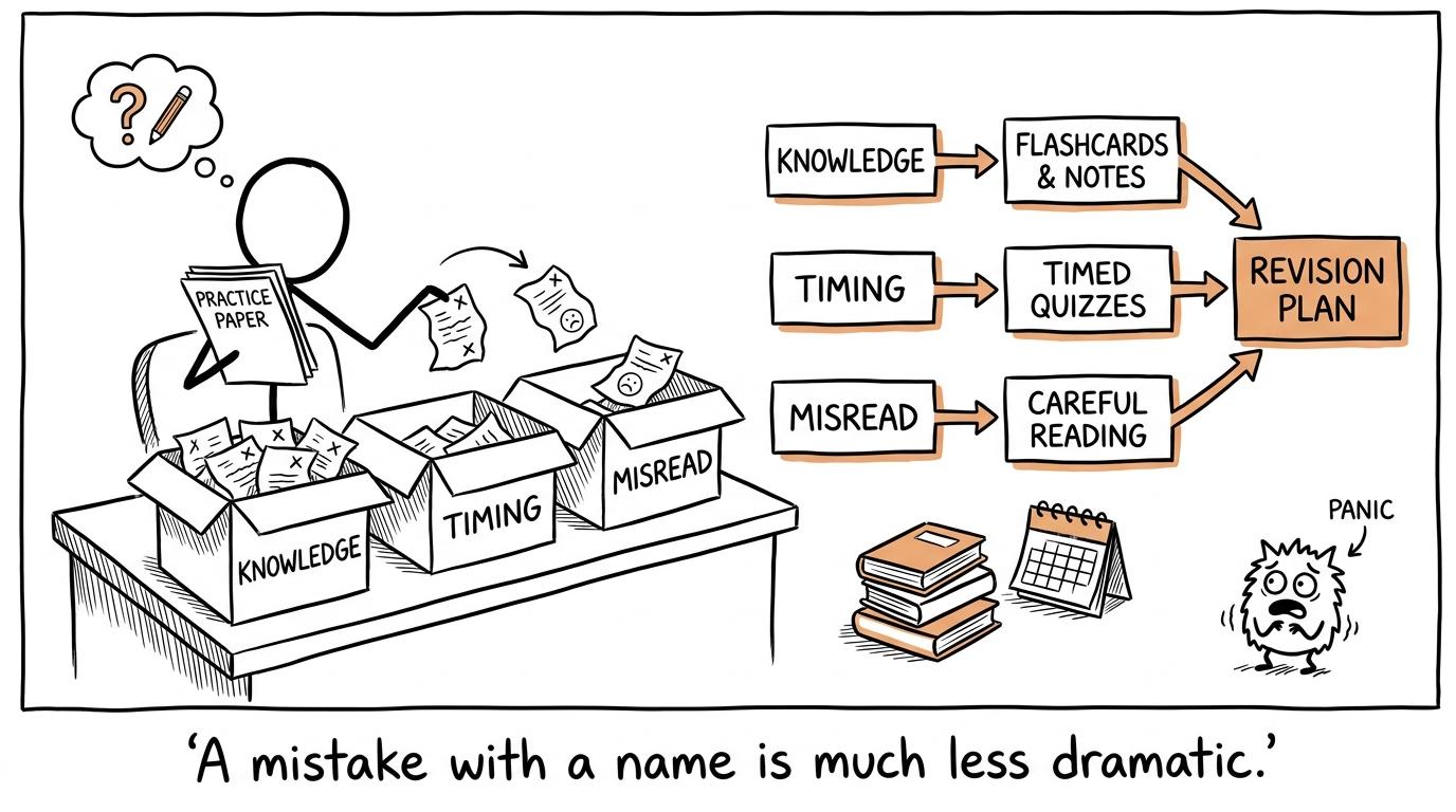 A student turning named mistakes into a sensible revision plan