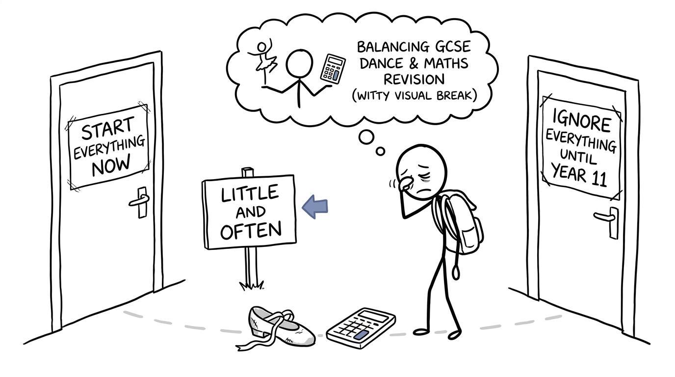 A student choosing the sensible middle path of little-and-often revision