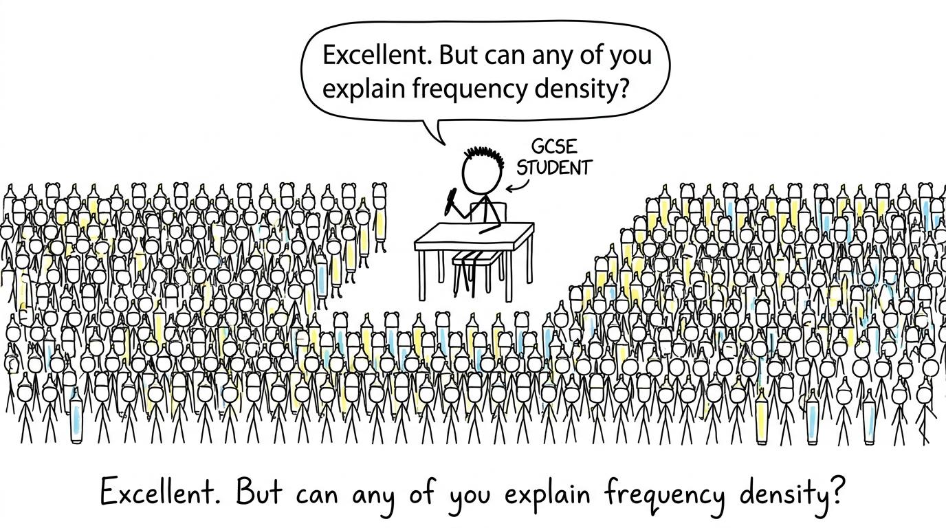 A GCSE student asks an army of highlighters whether they can explain frequency density