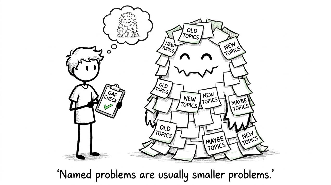 A gap check makes a monster built from topic lists much smaller