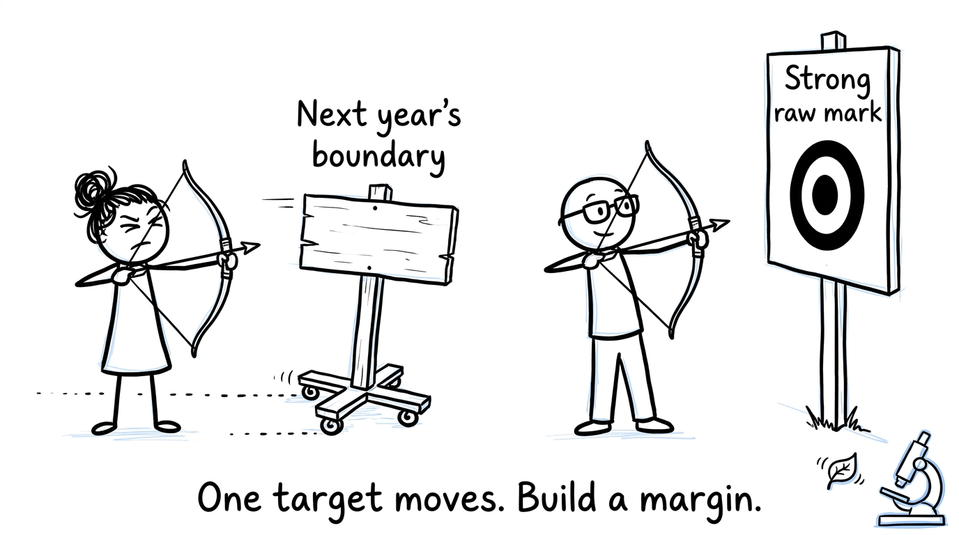 A student chooses a strong raw-mark target instead of chasing a moving boundary