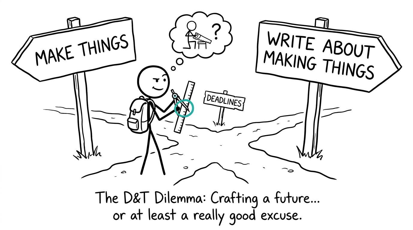 A student choosing between making, writing and deadlines