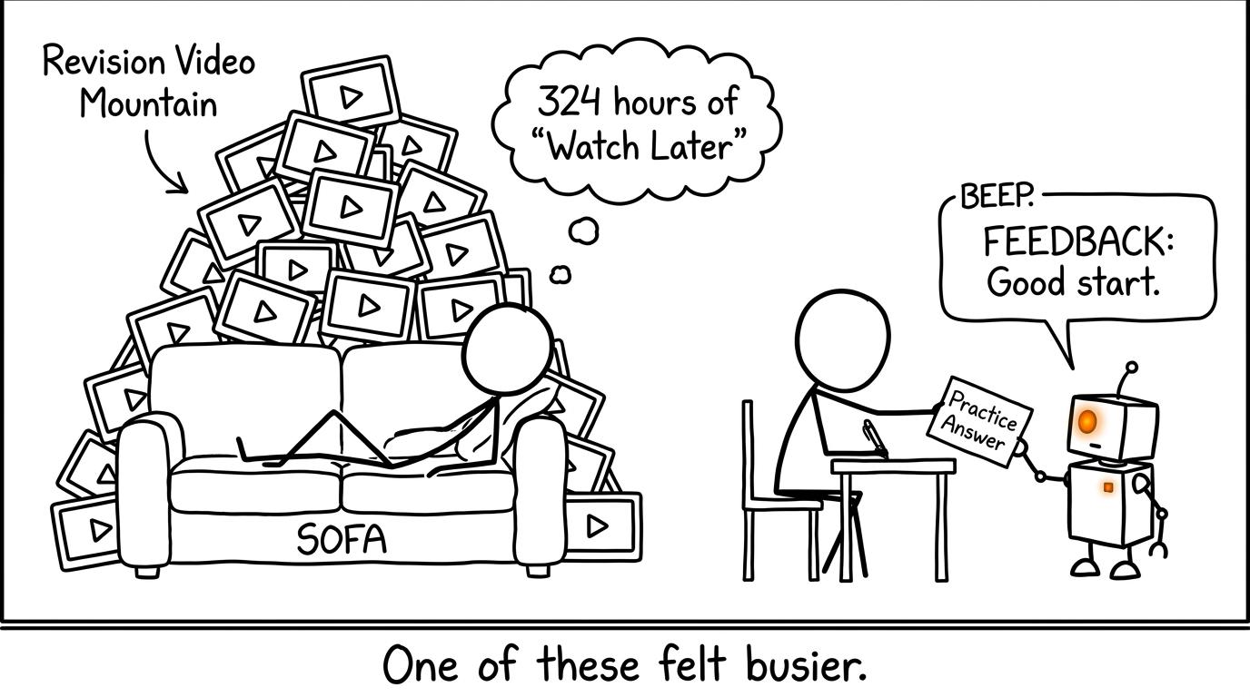 One student watches endless revision videos while another completes practice and receives feedback