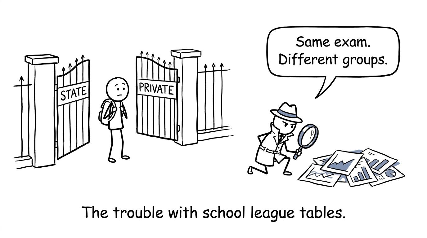 A student and data detective examine state and private school charts