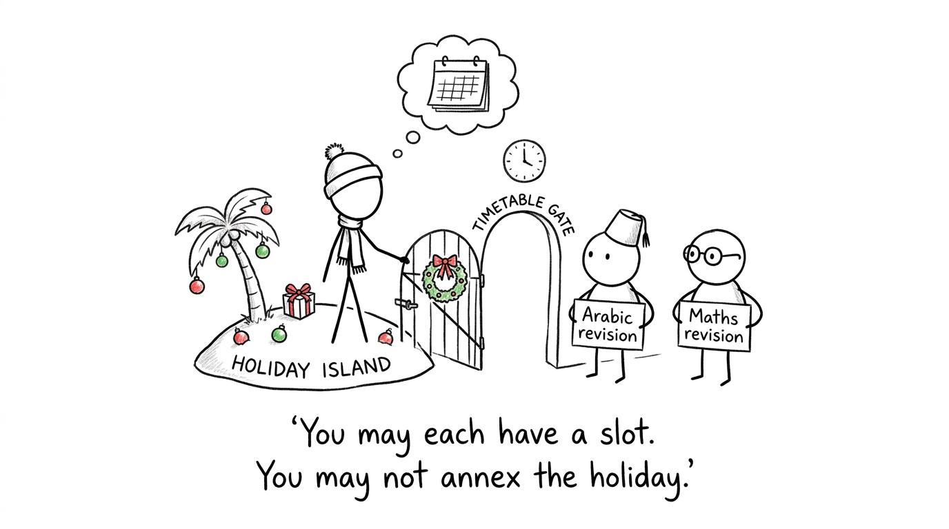 A student gives Arabic and maths revision a timetable slot without surrendering the holiday